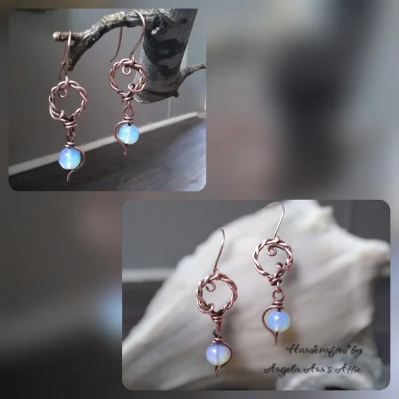Handmade Copper & Opalite Drop Earrings - Picture 6 of 7